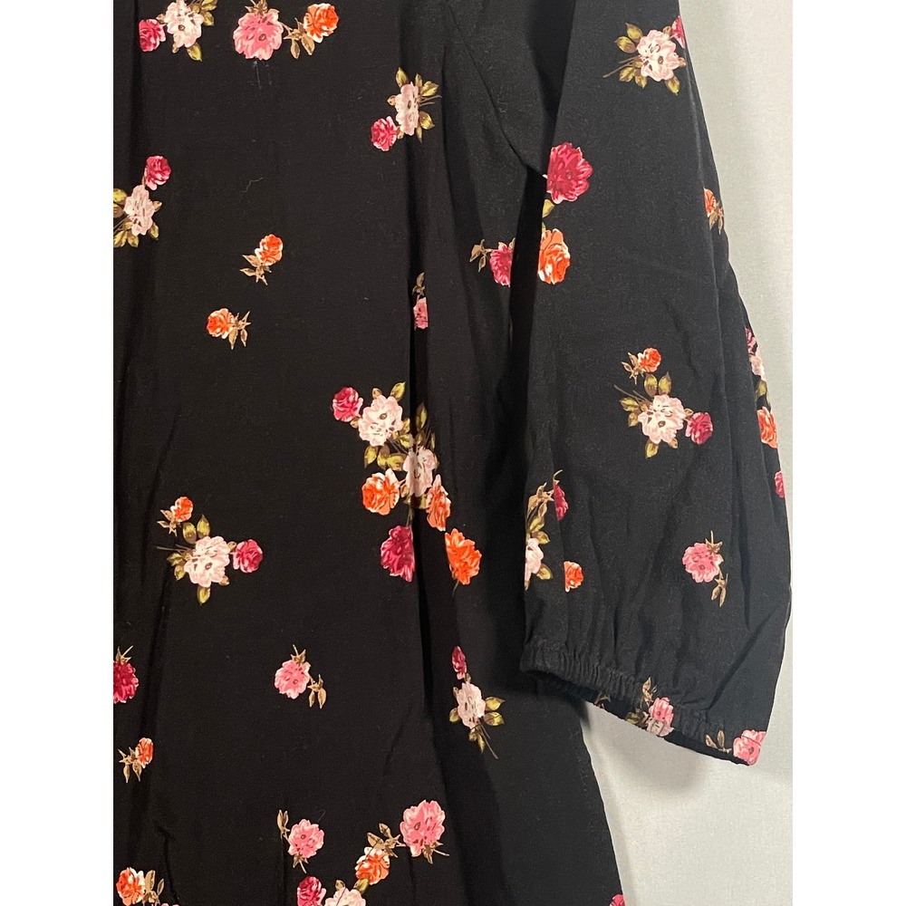 J. Jill Black Floral Button Front Smocked Rayon Dress Petite Small WDR167412 - Picture 4 of 13
